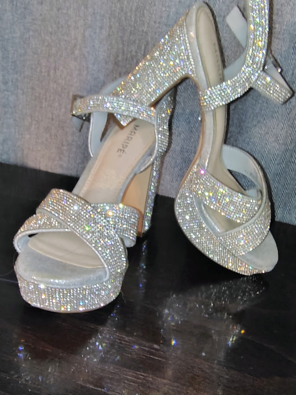 Maripe Silver Crystal Platform Heels